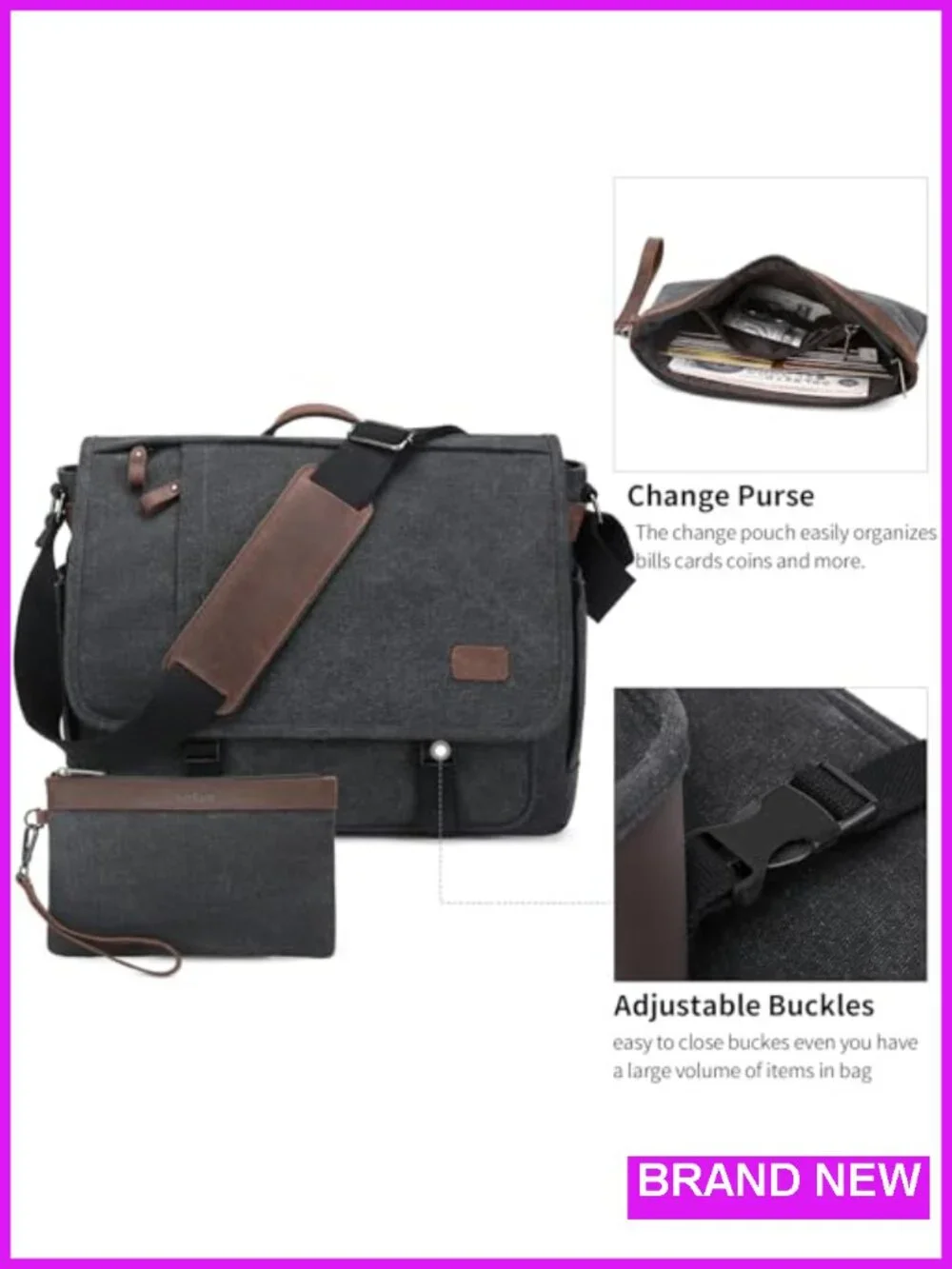 Water-Resistant Canvas Messenger Bag Laptop 17-17.3